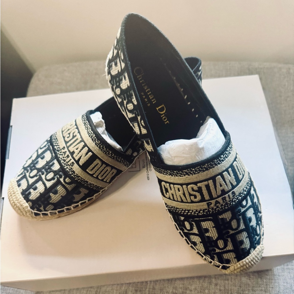 Dior Monogram AUTH Dark Navy and Cream Espadrilles Stunning 🤩 NWOT